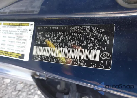 2006 Toyota Corolla S из США, поврежденный, VIN 2T1BR32E16C687903